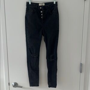 Free People High Rise Black Distressed Skinny Jeans